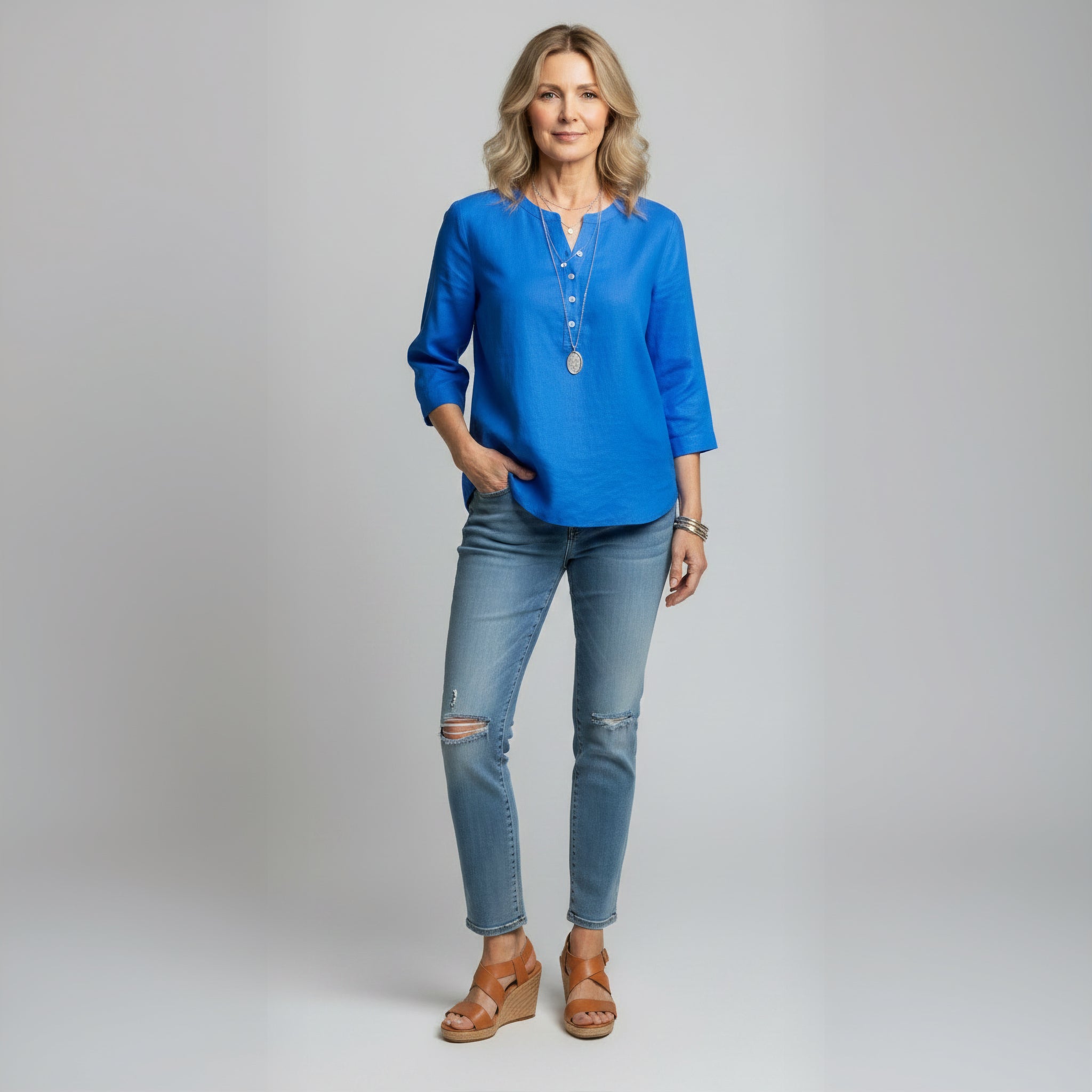 Comfortable Solid Button-Neck Henley Top