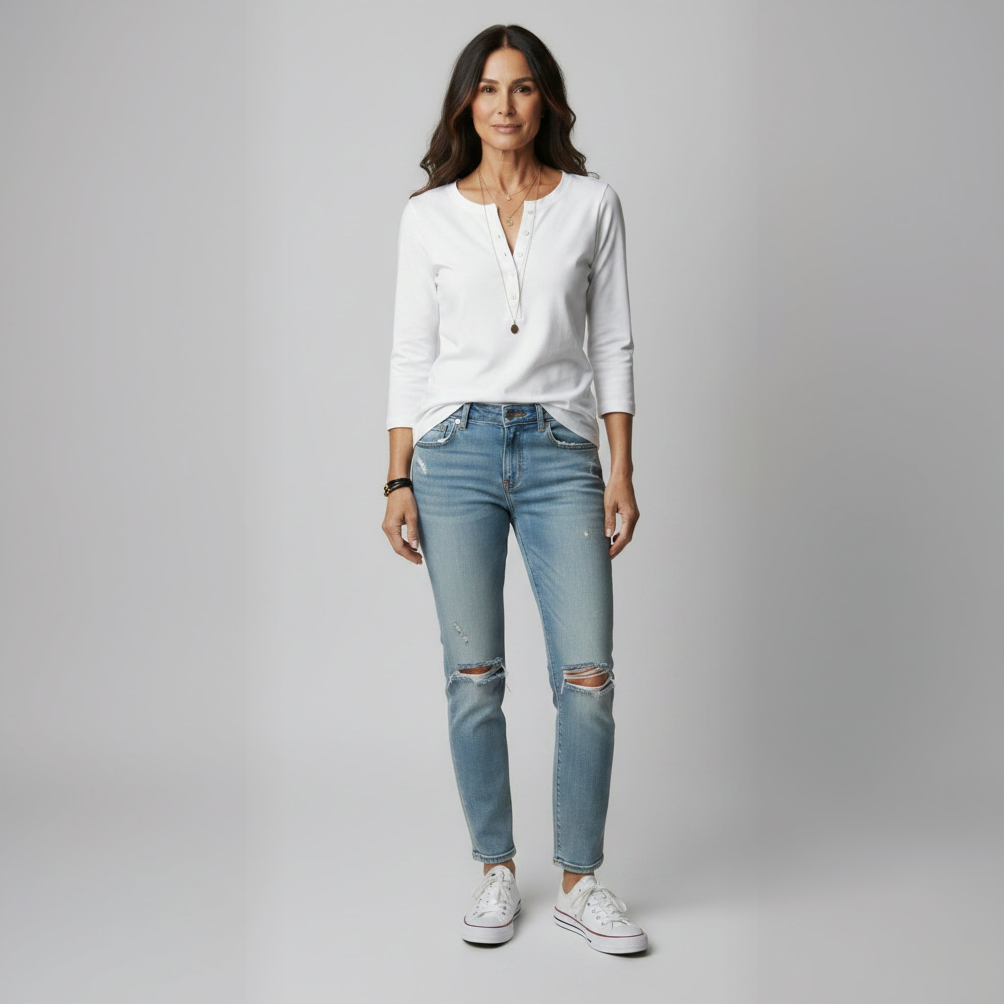 Comfortable Solid Button-Neck Henley Top