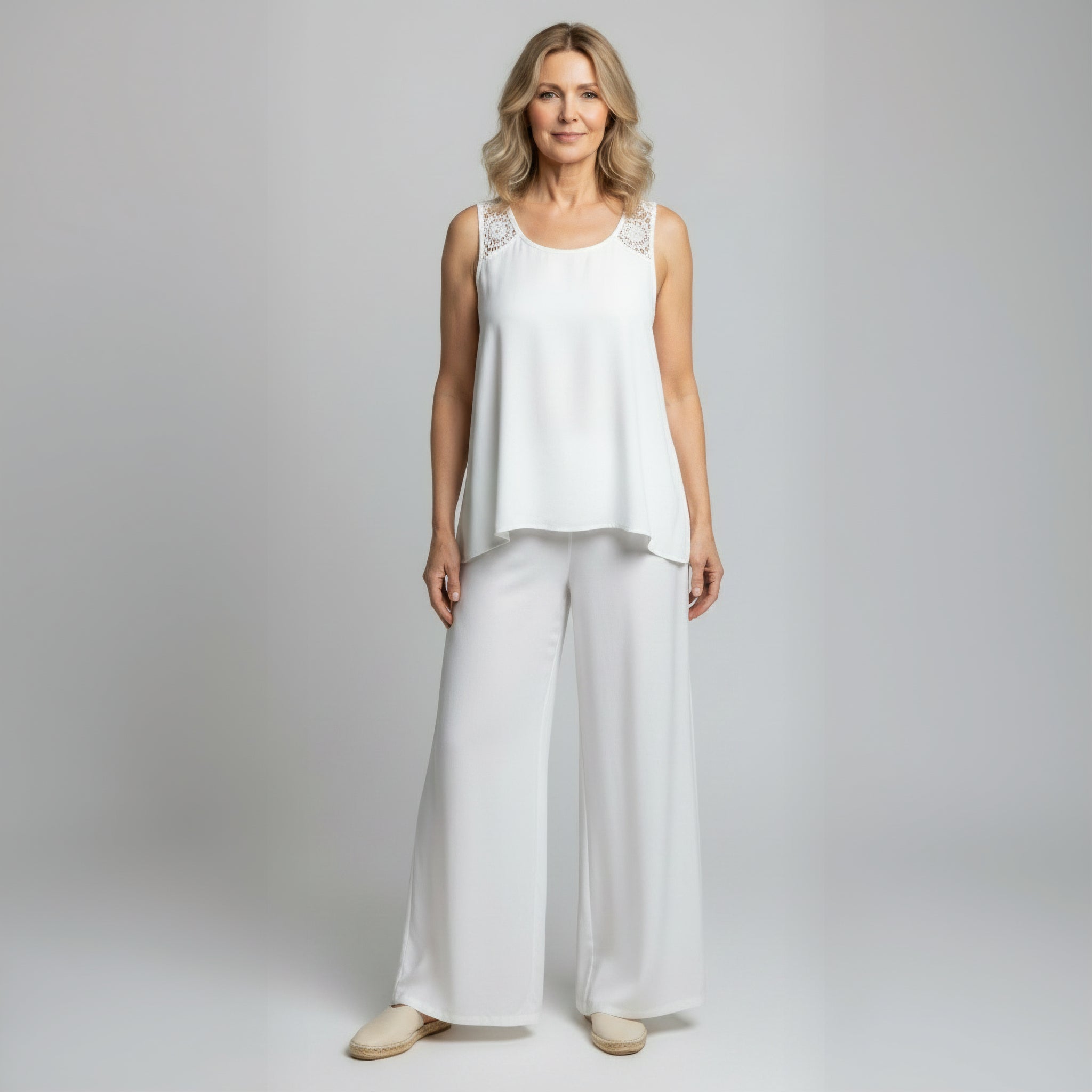 Elegant Crochet Back Wide Leg Set