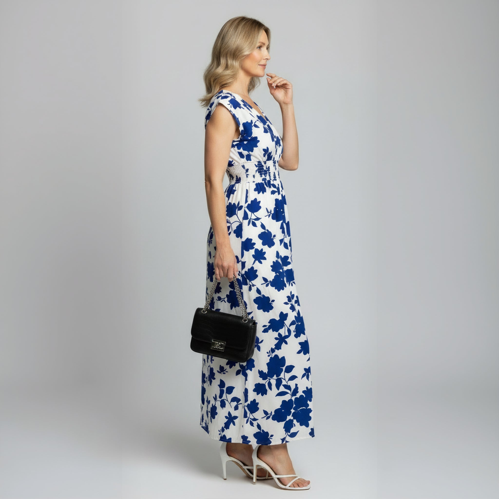 Elegant Floral Smocked Maxi Dress