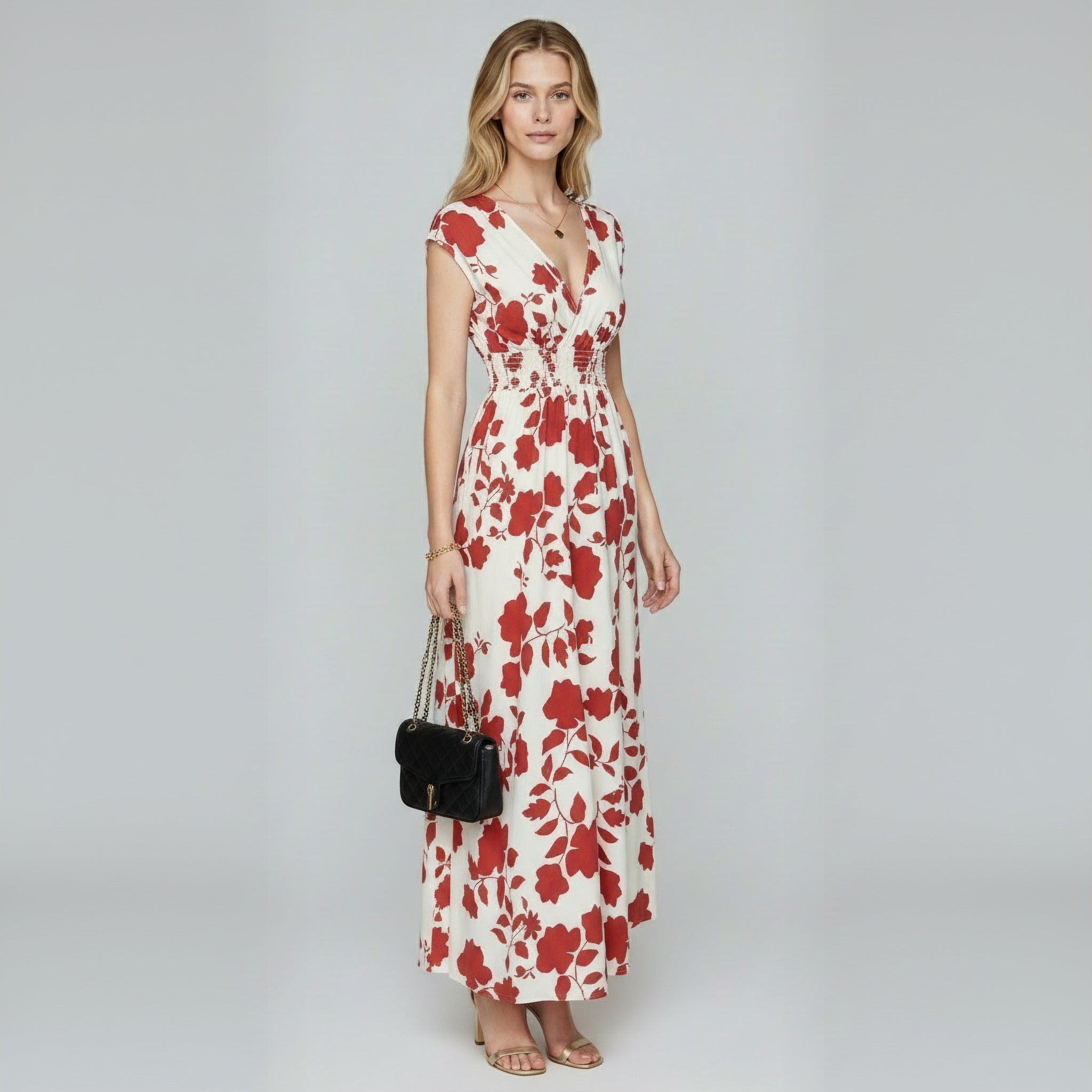 Elegant Floral Smocked Maxi Dress