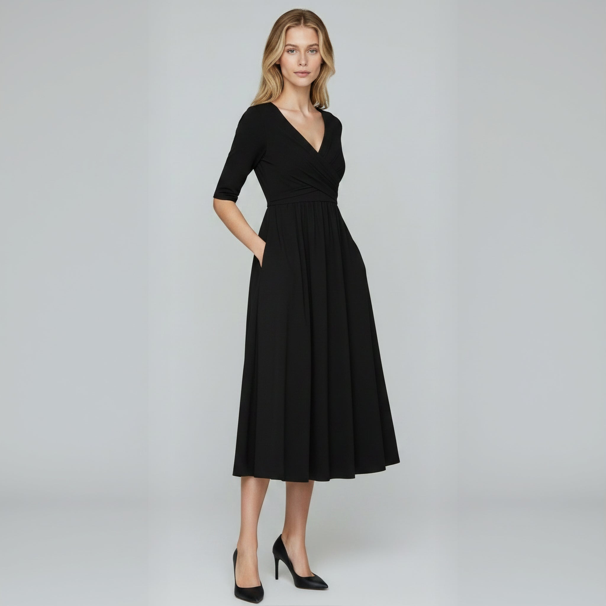Elegant Figure-Flattering Cross-Front Surplice Maxi Dress