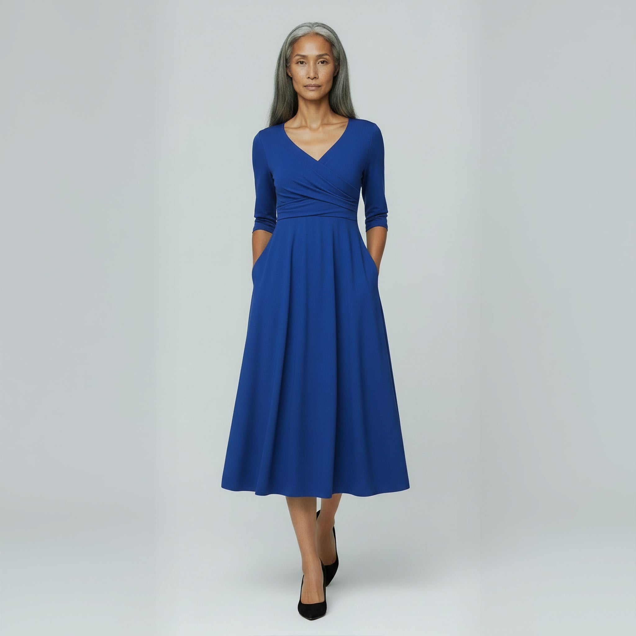 Elegant Figure-Flattering Cross-Front Surplice Maxi Dress