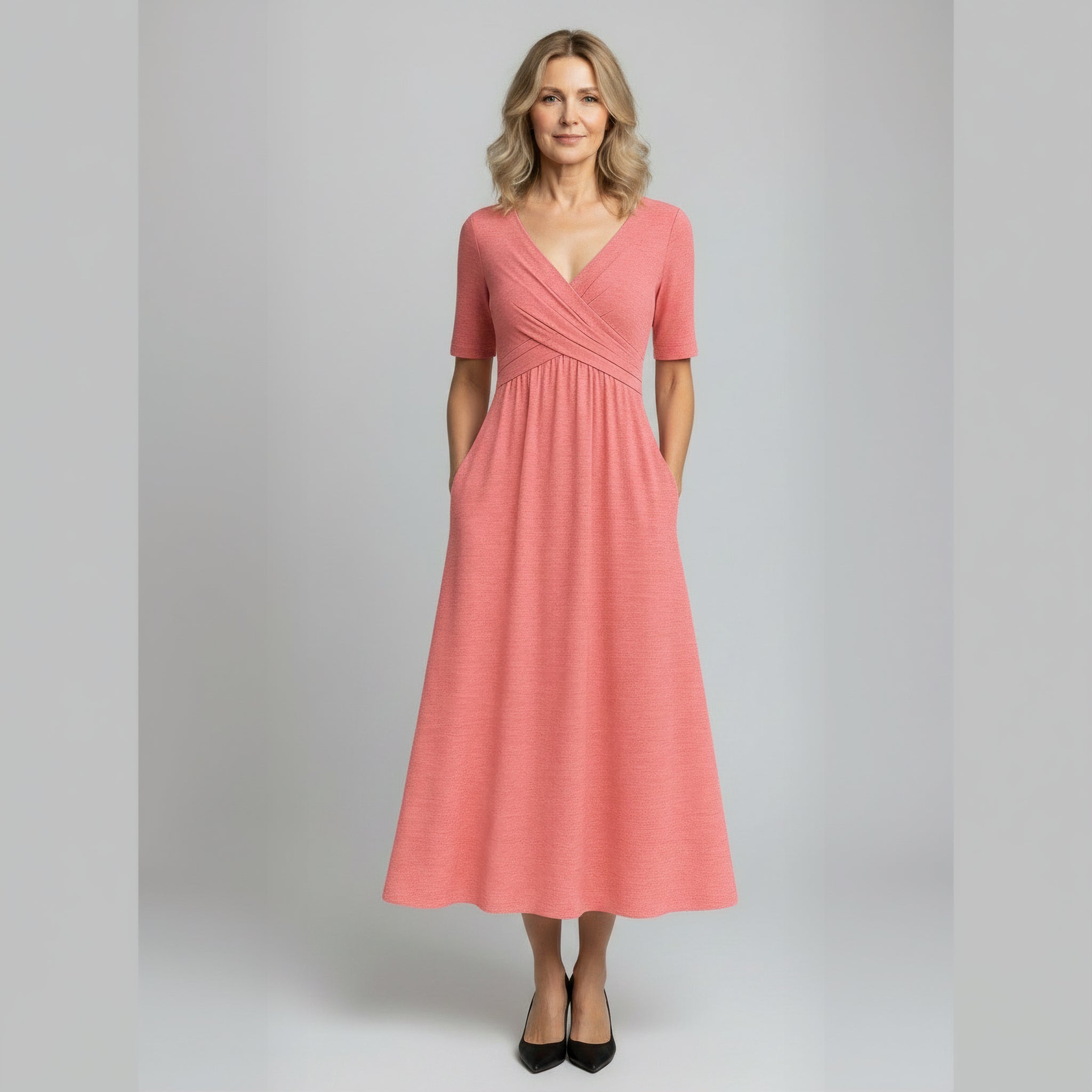 Elegant Figure-Flattering Cross-Front Surplice Maxi Dress
