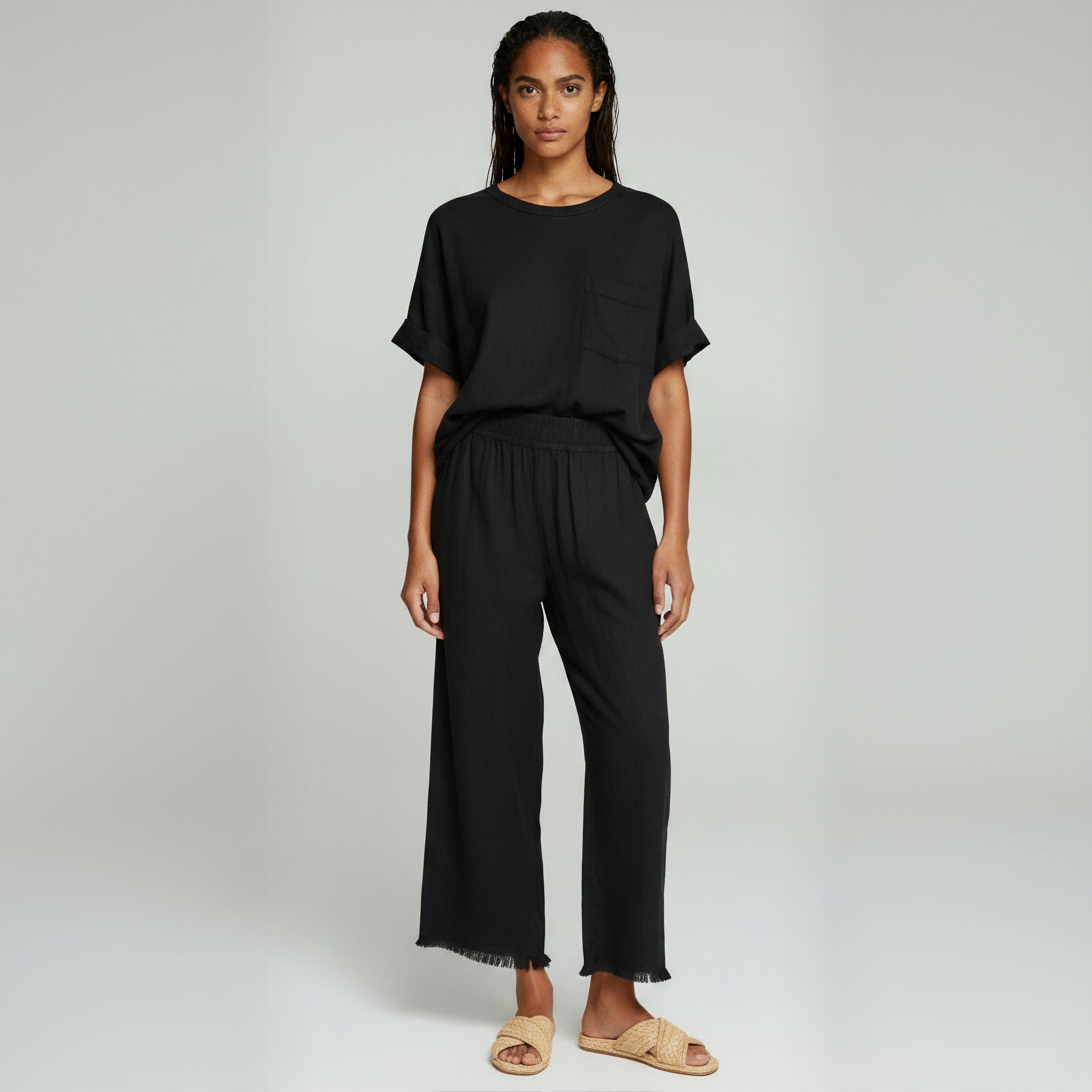 Raw Hem Wide Leg Pant Set