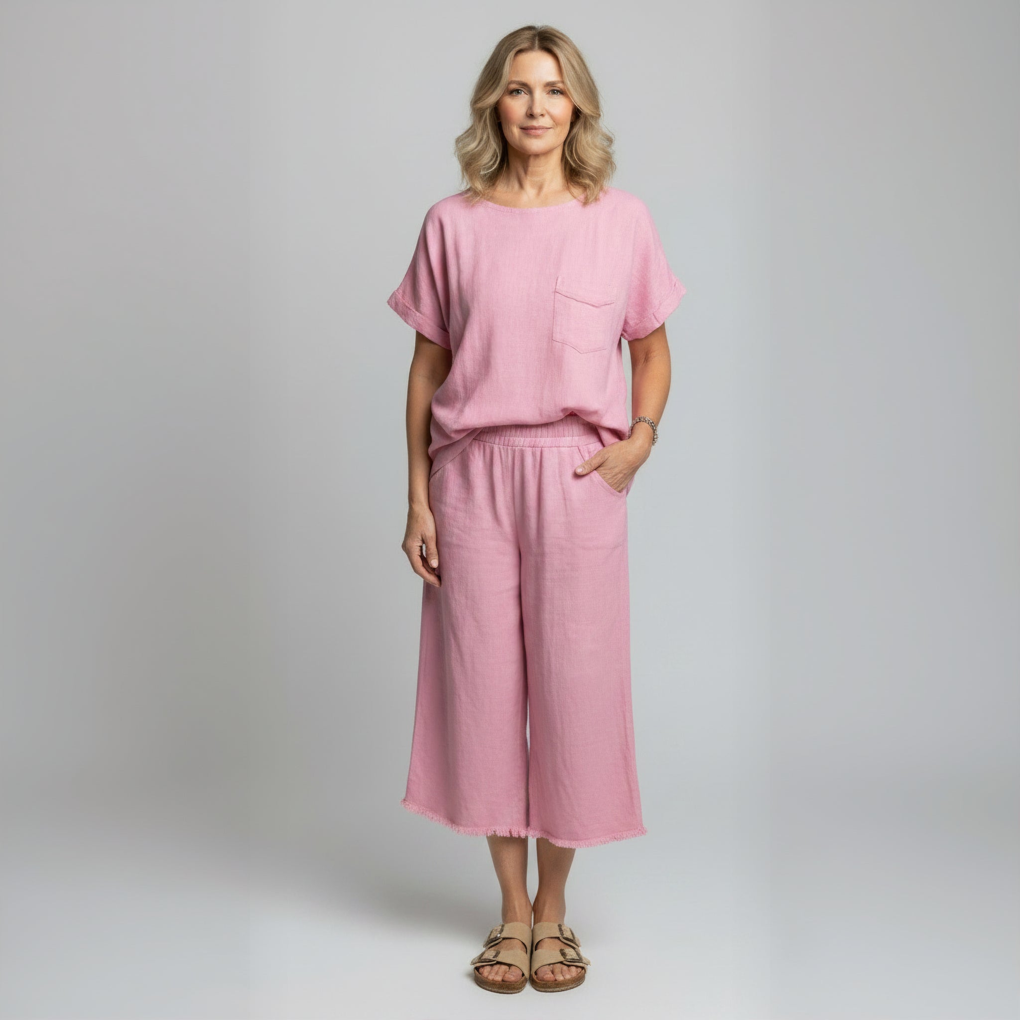 Raw Hem Wide Leg Pant Set