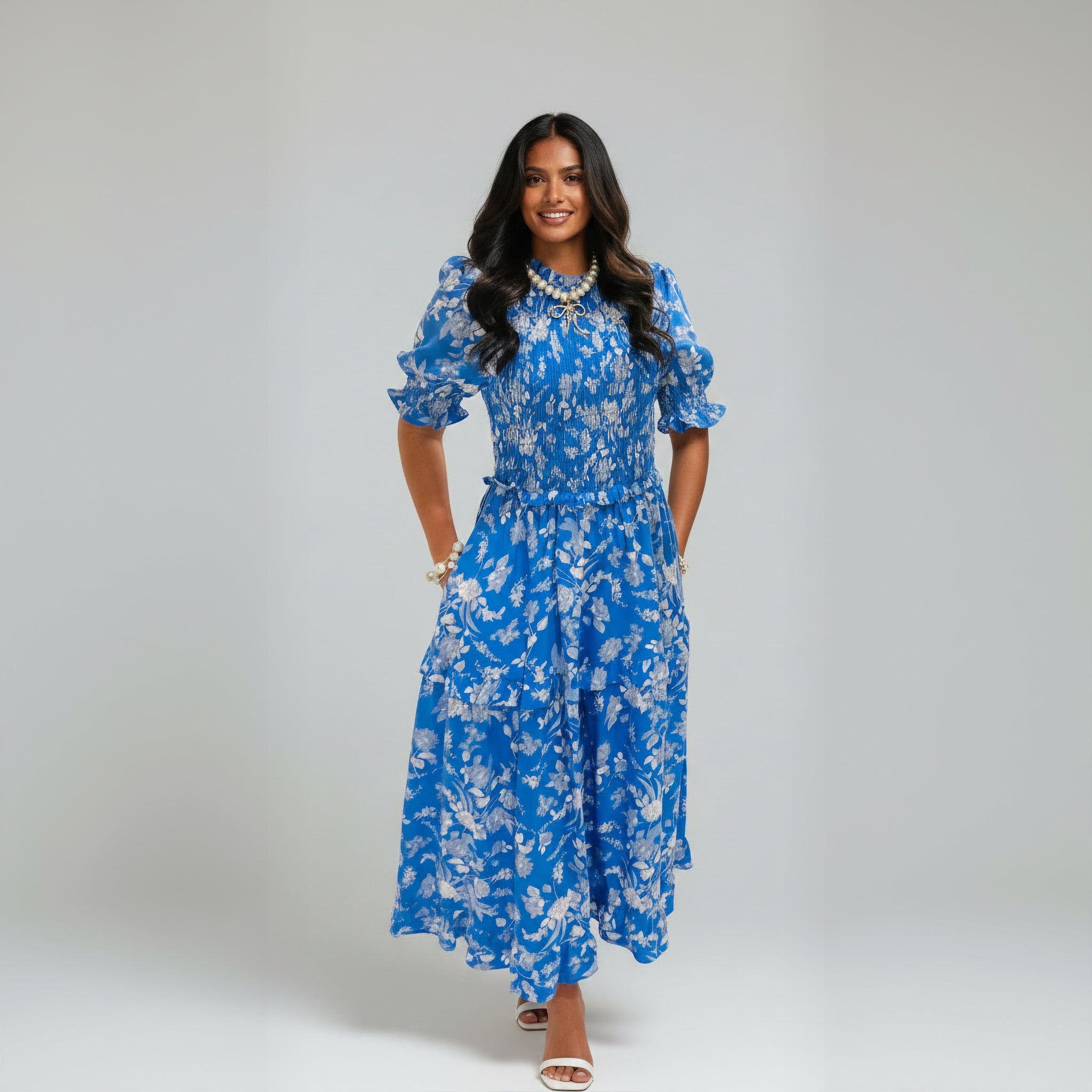Charming Floral Smocked Tiered Maxi Dress