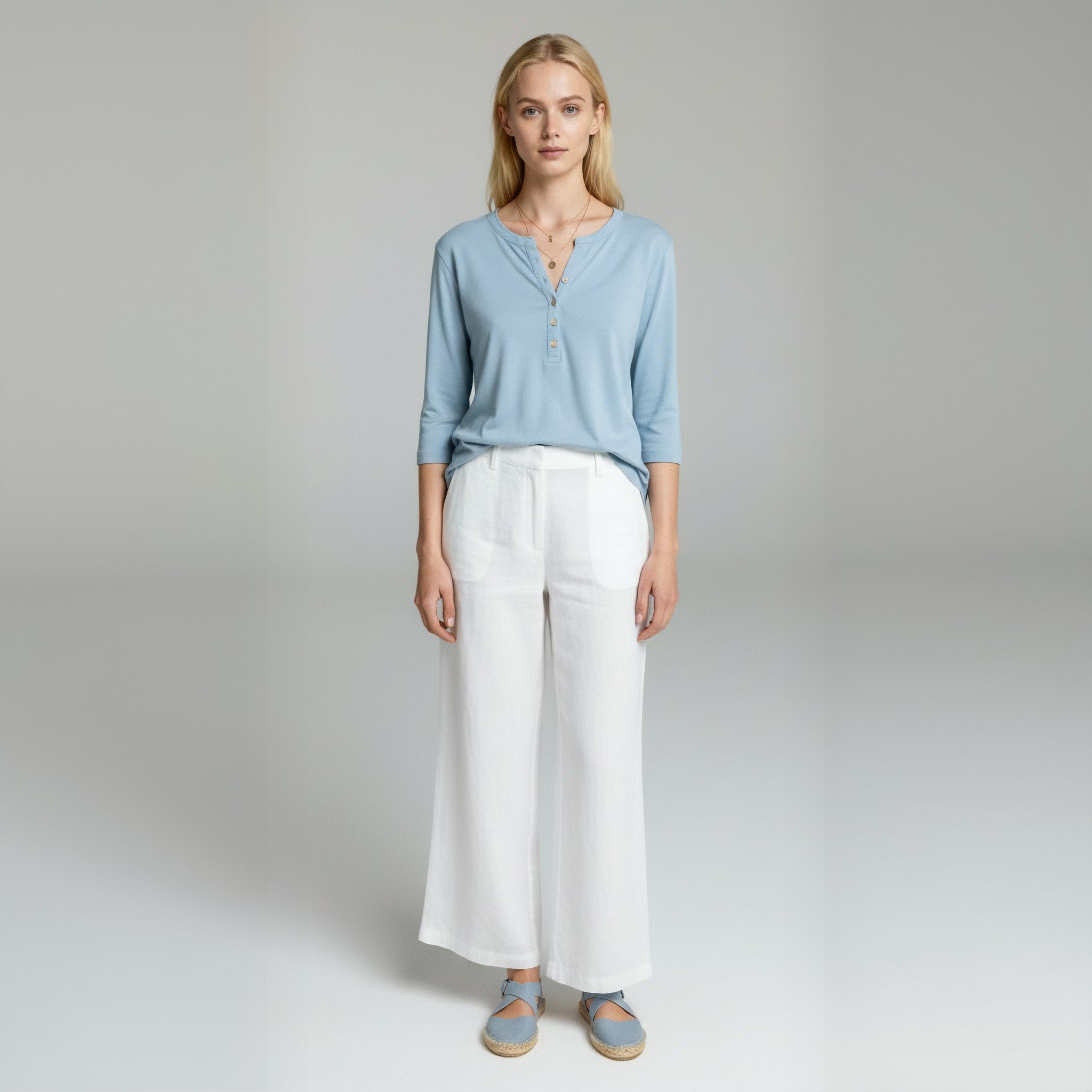 Comfortable Solid Button-Neck Henley Top