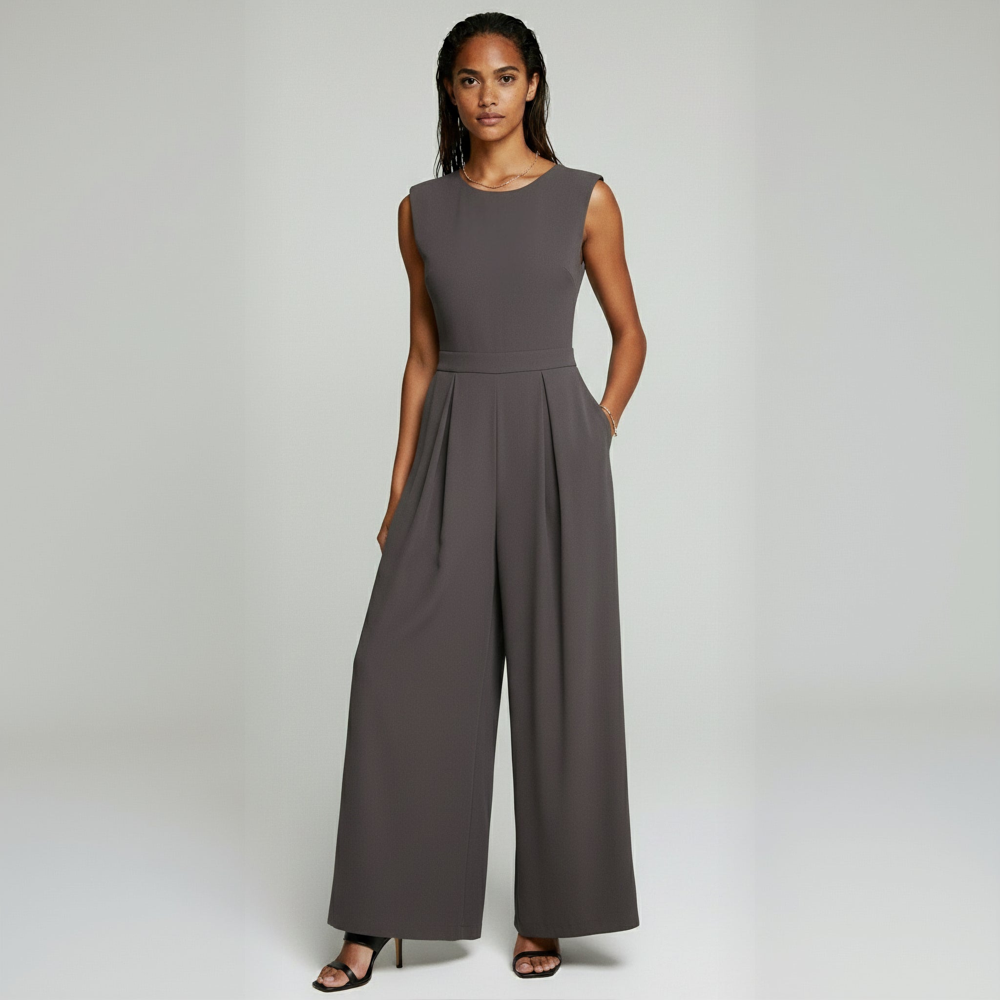 Comfortable Sleeveless Wide-Leg Pocket Jumpsuit