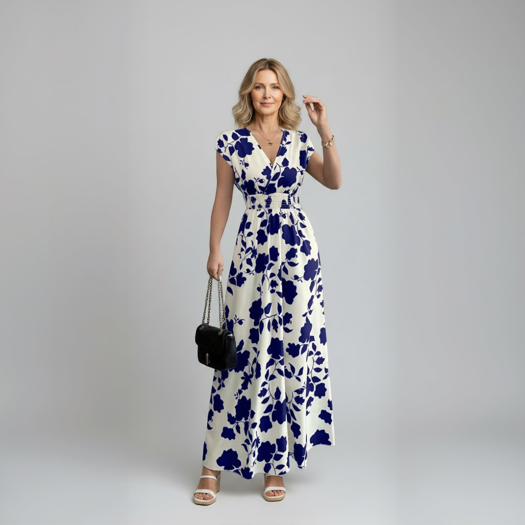 Elegant Floral Smocked Maxi Dress