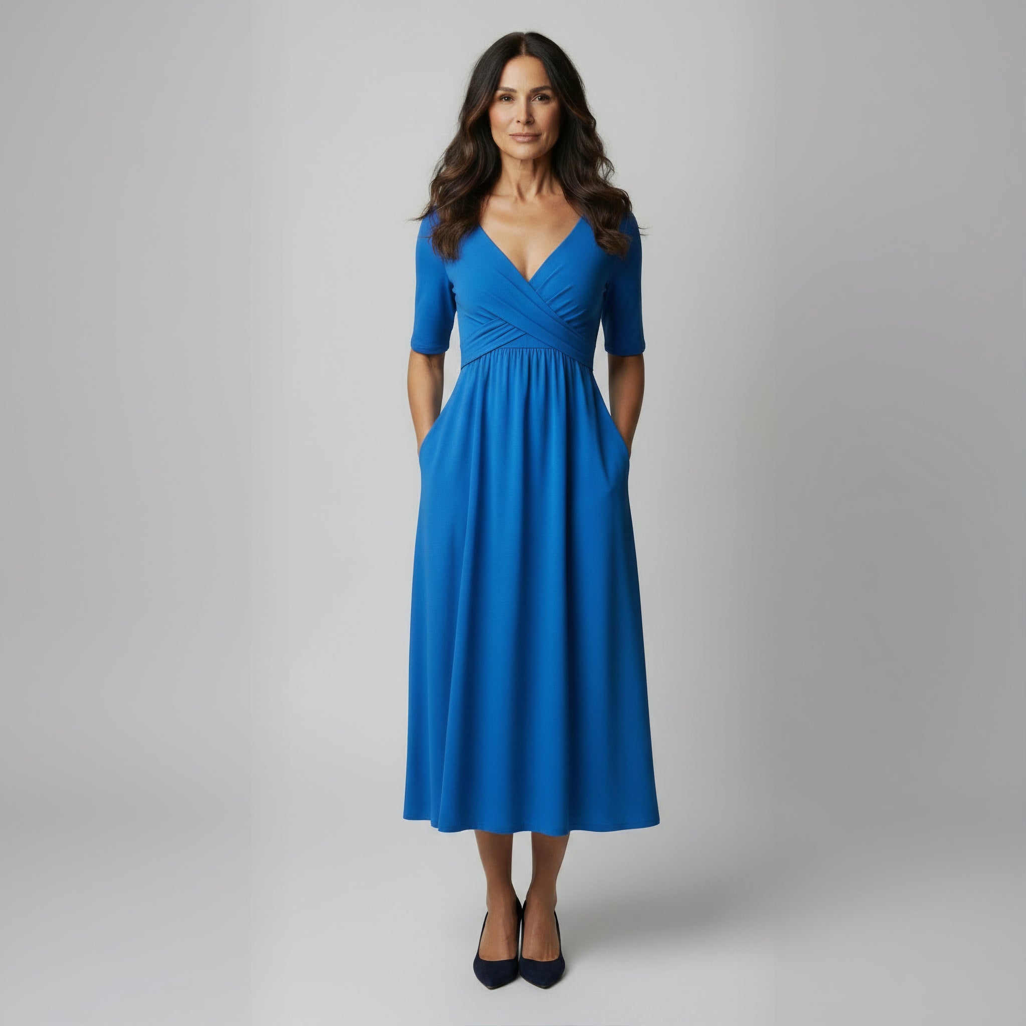 Elegant Figure-Flattering Cross-Front Surplice Maxi Dress