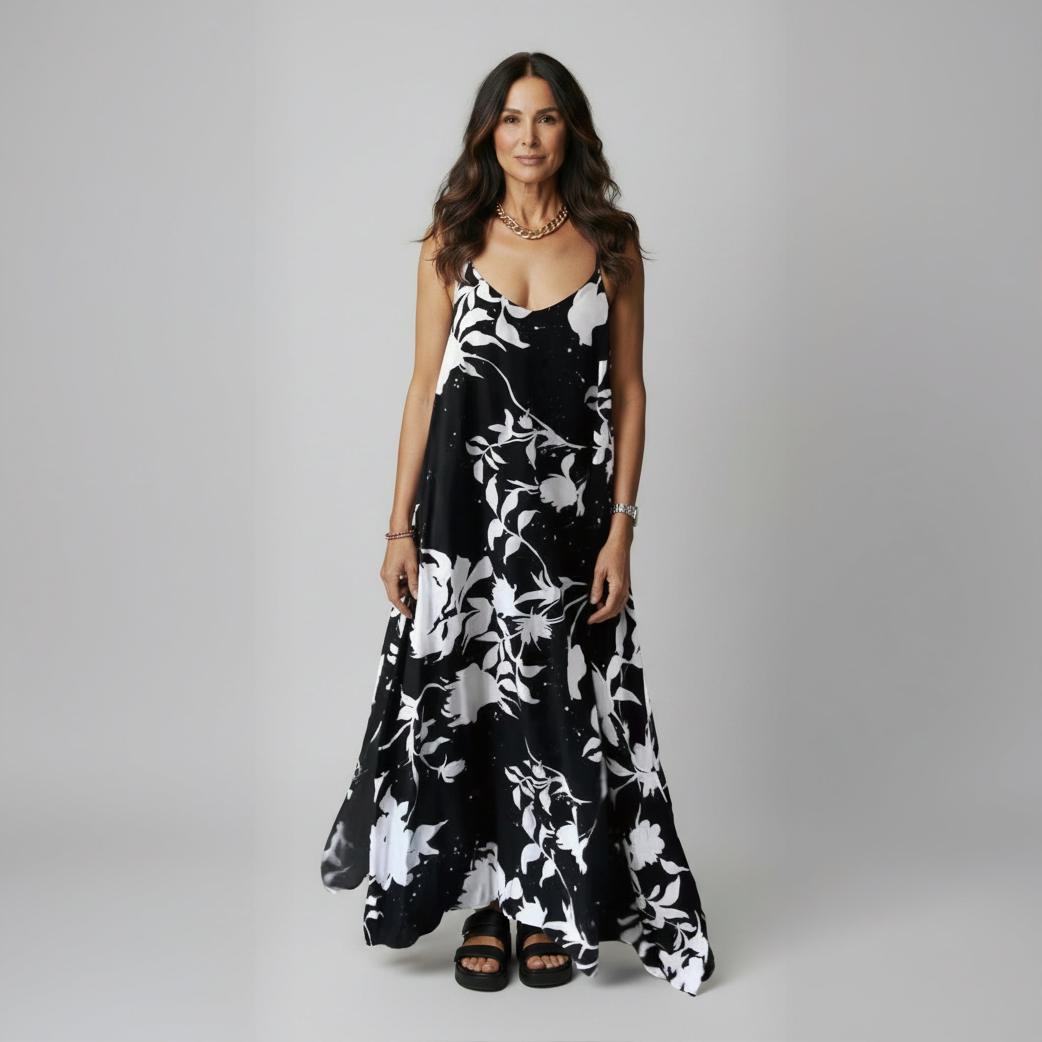Elegant Floral Print Loose Maxi Dress