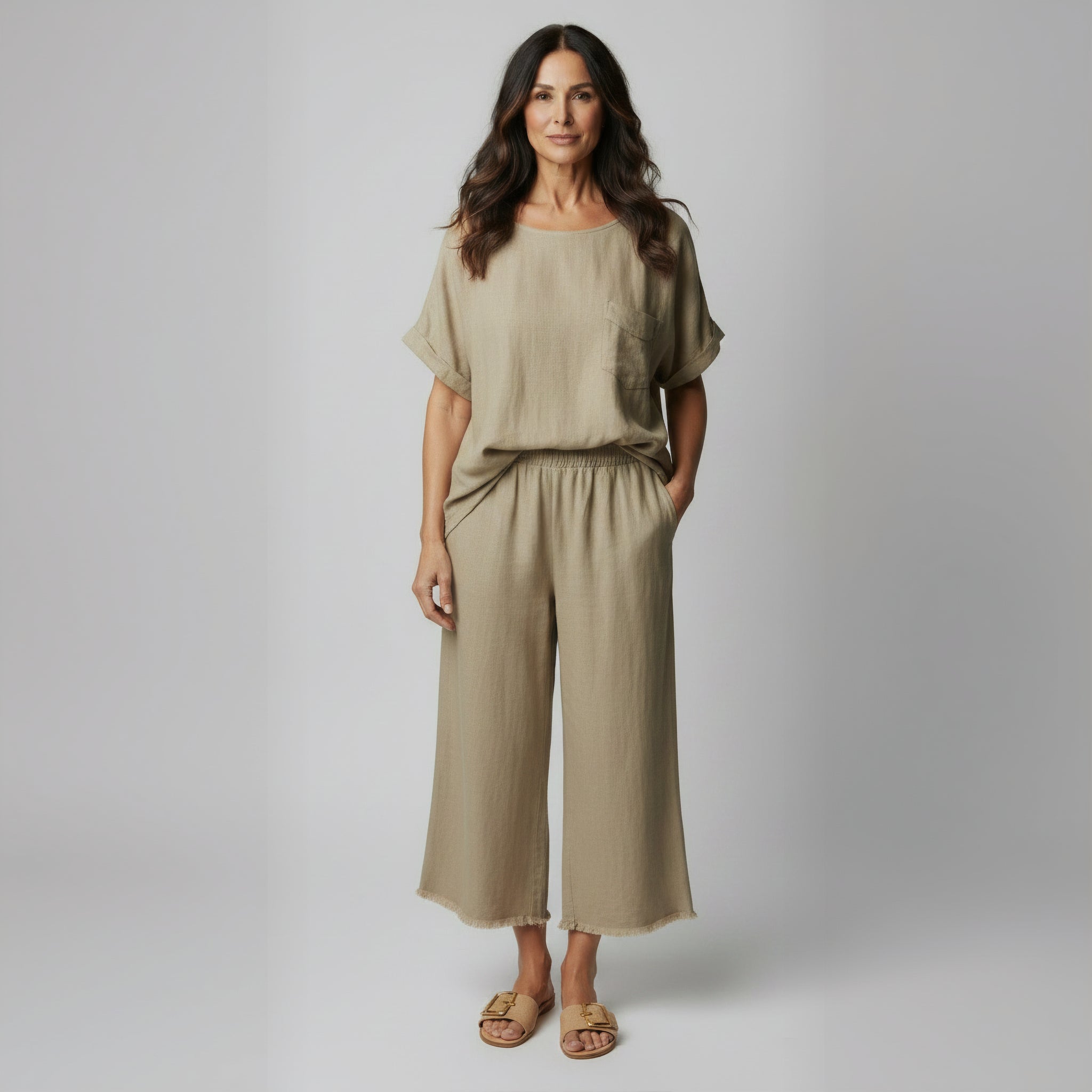 Raw Hem Wide Leg Pant Set