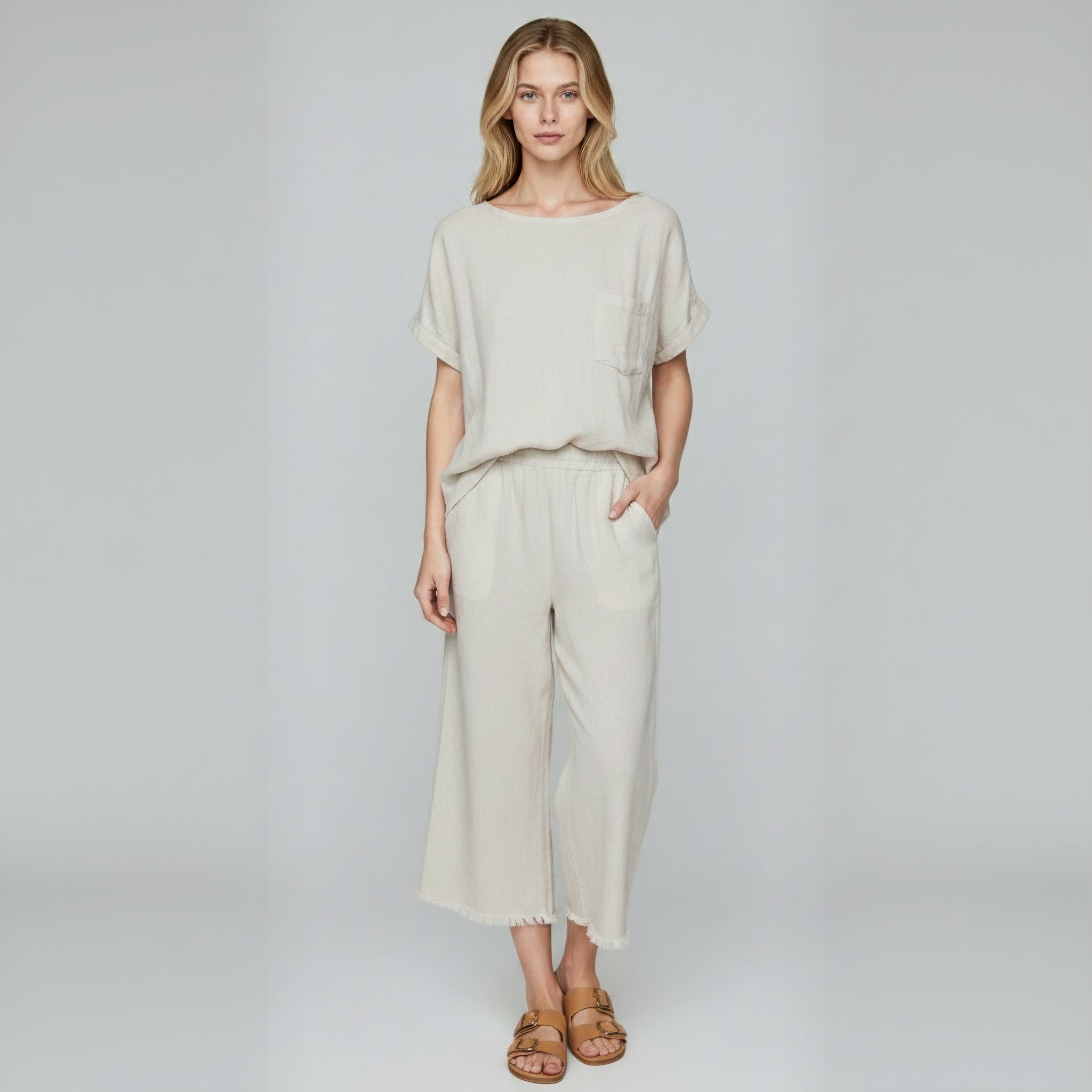 Raw Hem Wide Leg Pant Set