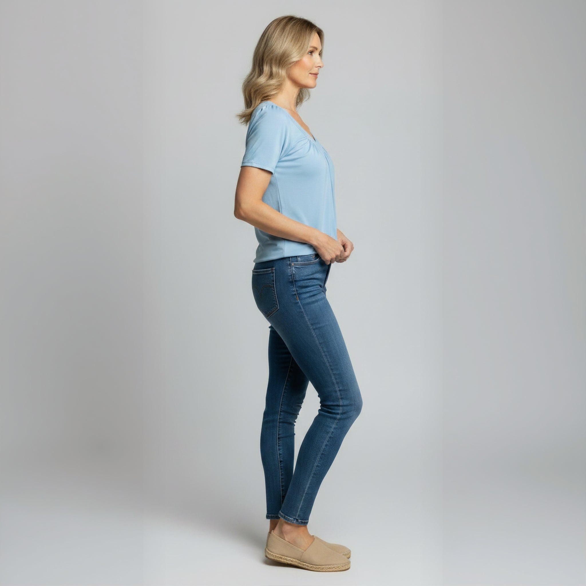 Ruched V-Neck Casual Loose-Fit Tee